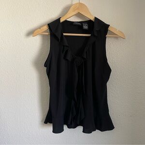 Vintage Y2K New York & Company Black Ruffled Tie Front Sleeveless Blouse Top